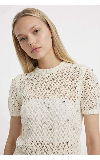 DeFacto Regular Fit Bisiklet Yaka Kroşe Kısa Kollu Kazak