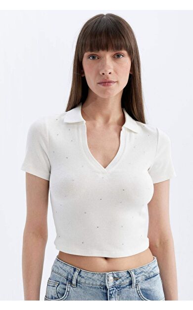 Slim Fit Fitilli Kaşkorse Kısa Kollu Polo Tişört