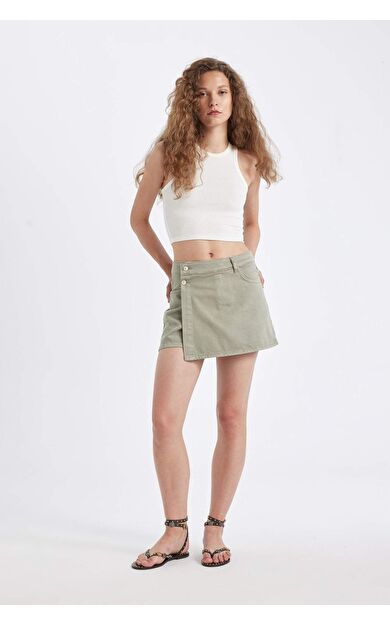 Yüksek Bel Jean Şort Etek D4578AX24HSNM87