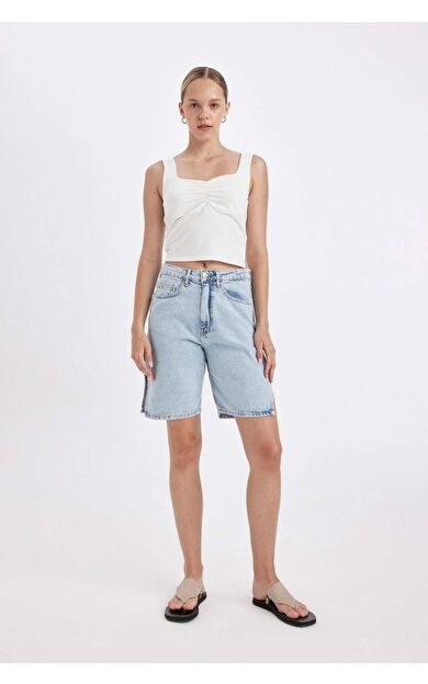 DeFactoFit Yüksek Bel Jean Bermuda D4580AX24HSNM39