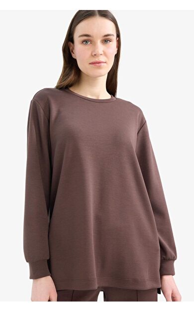 Regular Fit Bisiklet Yaka Basic Düz Sweatshirt Tunik