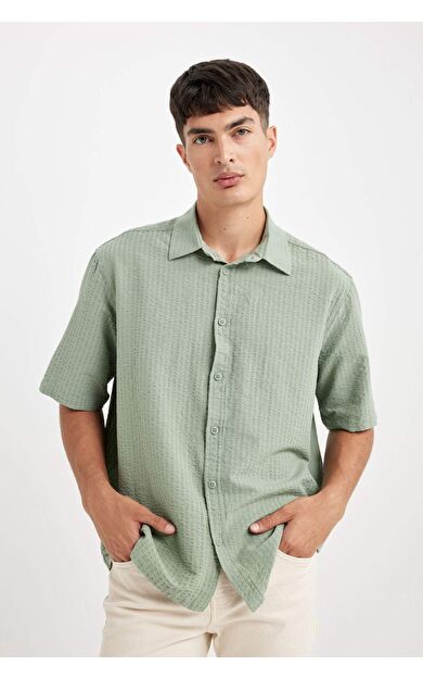 DeFactoFit Relax Fit Pamuklu Kısa Kollu Gömlek D4622AX24HSGN1110