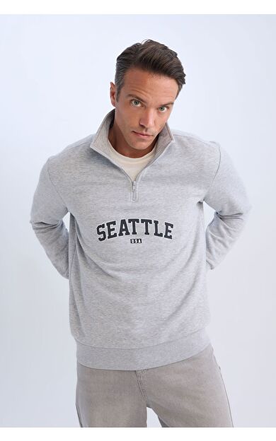 DeFacto Relax Fit Dik Yaka Kalın Kumaş Sweatshirt