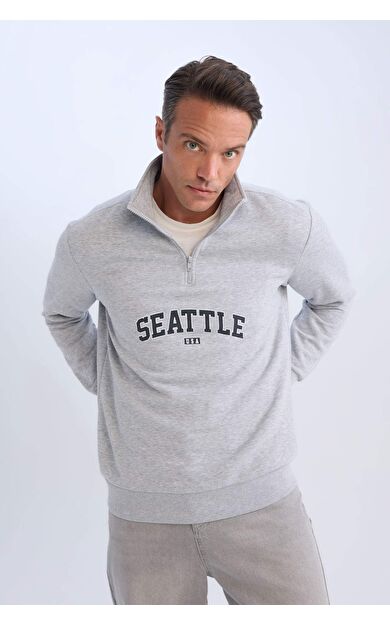 DeFacto Relax Fit Dik Yaka Kalın Kumaş Sweatshirt