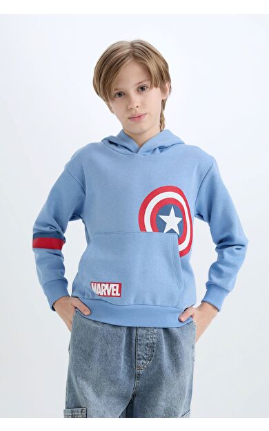 DeFacto Erkek Çocuk Marvel Avengers Regular Fit Kapüşonlu Kalın Sweatshirt Kumaşı Sweatshirt