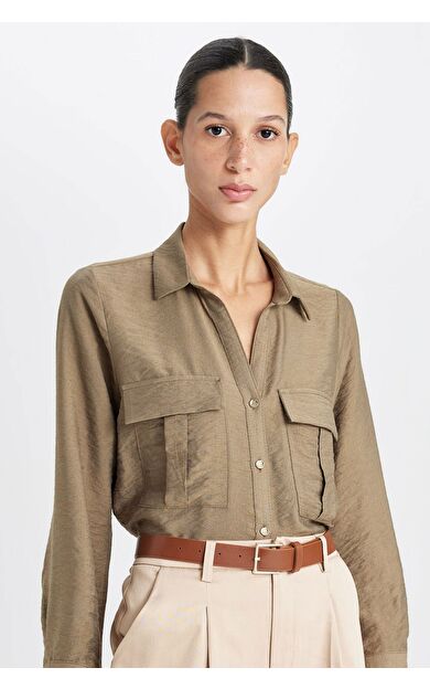 DeFacto Oversize Fit Gömlek Yaka Uzun Kollu Gömlek D4739AX24AUKH436
