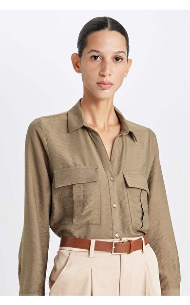 DeFacto Oversize Fit Gömlek Yaka Uzun Kollu Gömlek D4739AX24AUKH436