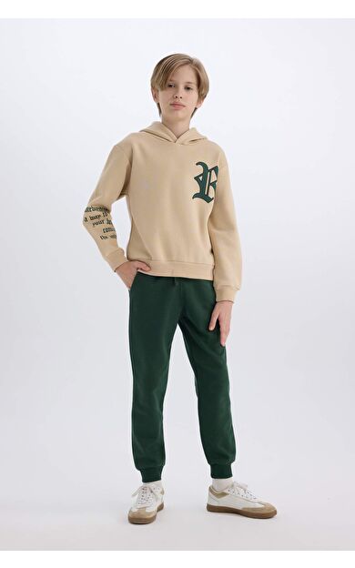 Erkek Çocuk 2'li Takım Kapüşonlu Baskılı Sweatshirt Eşofman Altı