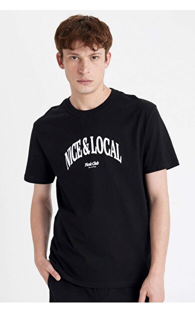 DeFacto DeFactoFit Regular Fit Bisiklet Yaka Baskılı Kısa Kollu Tişört D4765AX24SMBK81