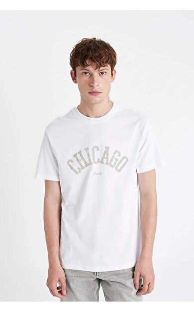 DeFactoFit Regular Fit Bisiklet Yaka Baskılı Tişört D4768AX24SMWT34