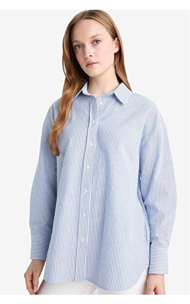 Relax Fit Oxford Çizgili Uzun Kollu Gömlek Tunik