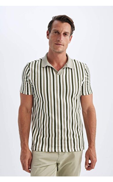 DeFactoFit Slim Fit Çizgili Kısa Kollu Polo Tişört
