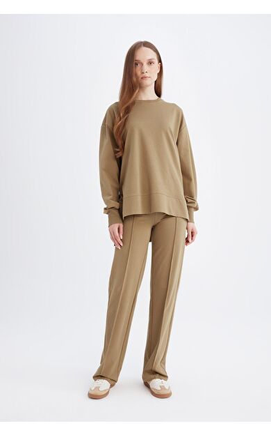 DeFacto Wide Leg Geniş Bol Paça Basic Düz Sweatshirt Kumaş Eşofman Altı