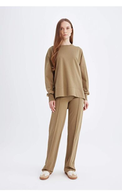 DeFacto Wide Leg Geniş Bol Paça Basic Düz Sweatshirt Kumaş Eşofman Altı