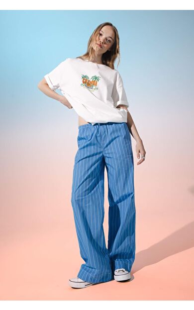 Coool Straight Fit Çizgili Normal Bel Poplin Pantolon D4855AX24HSBE86