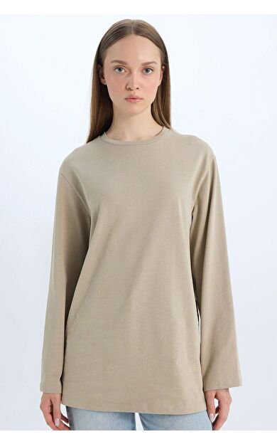DeFacto Regular Fit Bisiklet Yaka Basic Düz Uzun Kollu Tişört Tunik D4897AX24WNKH479