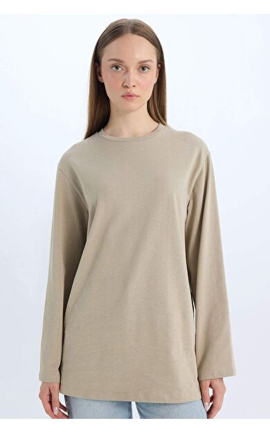 DeFacto Regular Fit Bisiklet Yaka Basic Düz Uzun Kollu Tişört Tunik D4897AX24WNKH479