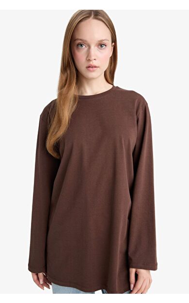 Regular Fit Bisiklet Yaka Uzun Kollu Tişört Tunik