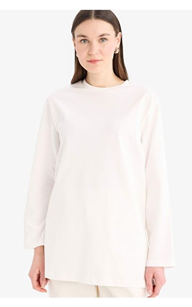 DeFacto Regular Fit Bisiklet Yaka Basic Düz Uzun Kollu Tişört Tunik D4897AX25SMER242
