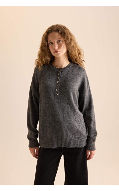 DeFacto Relax Fit Düğmeli Yaka Triko Kazak D4913AXNSAR15