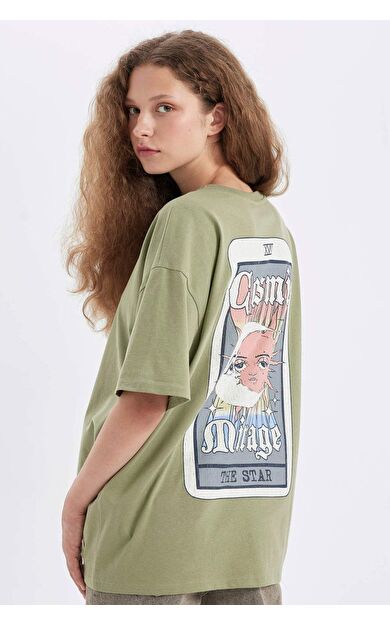 DeFactoFit Oversize Fit Bisiklet Yaka Baskılı Kısa Kollu Tişört D4927AX24AUKH461