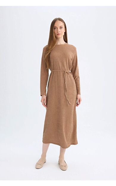 DeFacto Regular Fit Bürümcük Uzun Kollu Midi Elbise