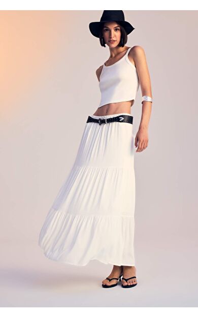 DeFacto Yüksek Bel Krinkıl Viskon Maxi Etek