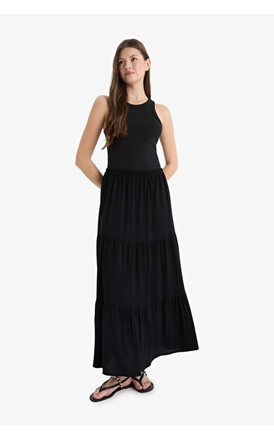 DeFacto A Kesim Yüksek Bel Pamuk Astarlı Krinkıl Viskon Maxi Etek