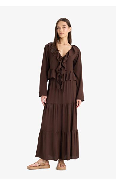 A Kesim Yüksek Bel Pamuk Astarlı Krinkıl Viskon Maxi Etek