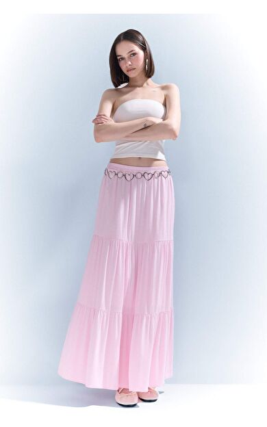 Yüksek Bel Pamuk Astarlı Krinkıl Viskon Maxi Etek