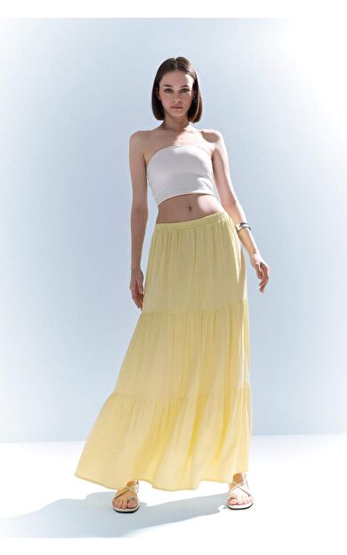 DeFacto Yüksek Bel Pamuk Astarlı Krinkıl Viskon Maxi Etek