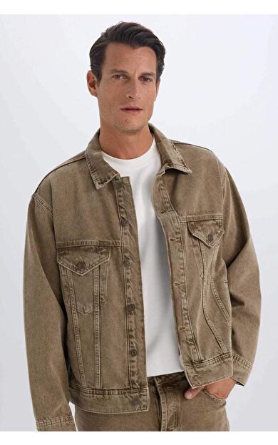 DeFacto Oversize Geniş Kalıp Polo Yaka Düğmeli Cepli Yıkamalı Jean Ceket