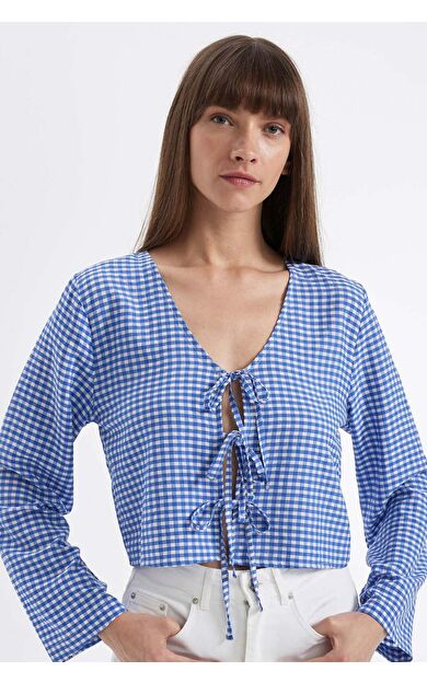 DeFacto DeFactoFit Regular Fit V Yaka Krinkıl Uzun Kollu Bluz