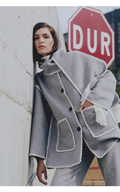 DeFacto Relax Fit Cepli Düğmeli Çoban Dİkişli Kaşe Mont