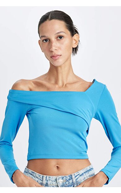 DeFacto Fitted Omuzu Açık Uzun Kollu Tişört