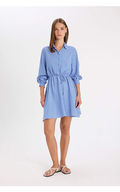 Gömlek Yaka Modal Uzun Kollu Mini Elbise