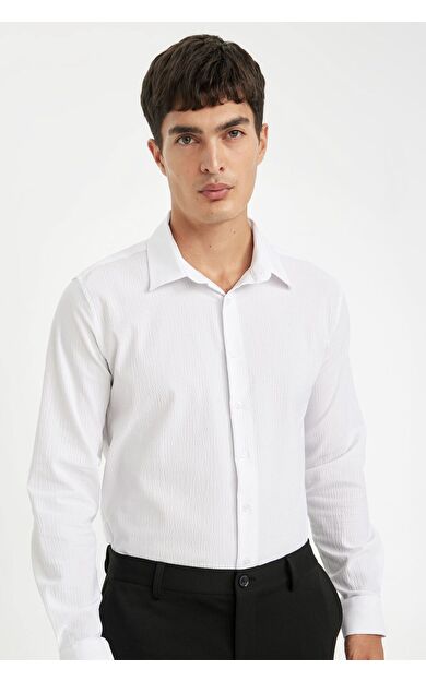 DeFacto Modern Fit Polo Yaka Krinkıl Uzun Kollu Gömlek D5187AX24AUWT79