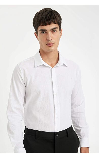 DeFacto Modern Fit Polo Yaka Krinkıl Uzun Kollu Gömlek D5187AX24AUWT79