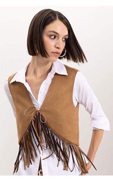 DeFacto Püsküllü Süet Yelek