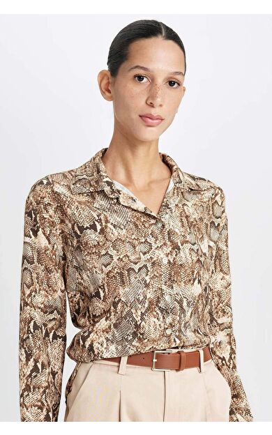 DeFacto Oversize Fit Desenli Maroken Uzun Kollu Gömlek