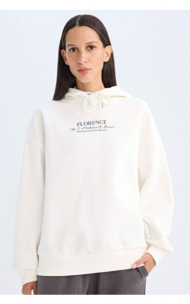 DeFacto Oversize Fit Kapüşonlu Baskılı Kalın Casual Sweatshirt