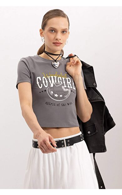 Coool Fitted Bisiklet Yaka Baskılı Kısa Kollu Tişört