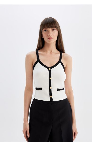 DeFacto DeFactoFit Slim Fit V Yaka Fitilli Kaşkorse Askılı Atlet