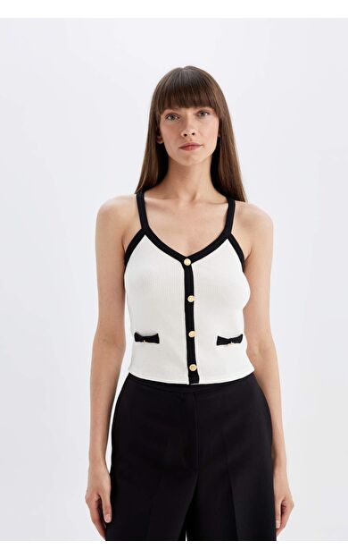 DeFactoFit Slim Fit V Yaka Fitilli Kaşkorse Askılı Atlet