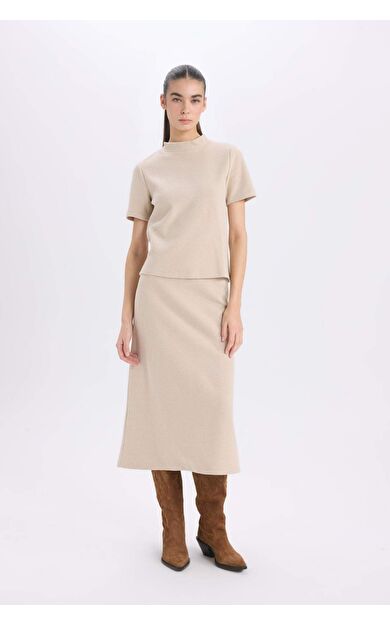 A Kesim Esnek Belli Basic Düz Normal Bel Maxi Etek