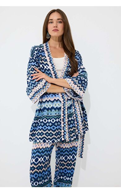 DeFacto Relax Fit Desenli Kuşaklı Kimono