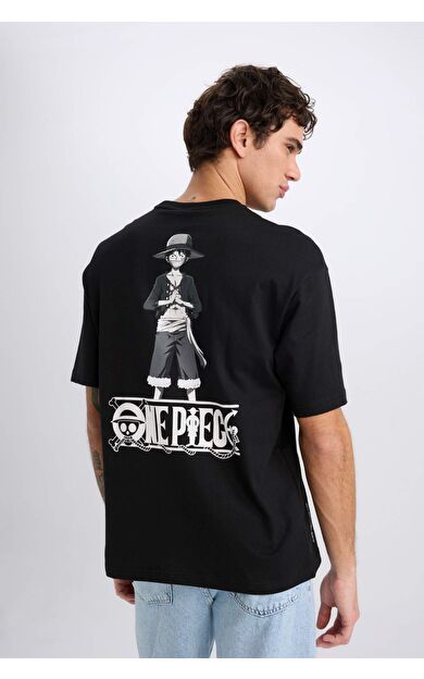 DeFacto One Piece Boxy Fit Bisiklet Yaka Baskılı Kısa Kollu Tişört D5459AX25SPBK81