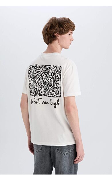 DeFacto Van Gogh Regular Fit Bisiklet Yaka Baskılı Kısa Kollu Tişört