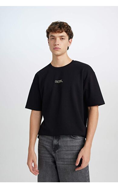 DeFacto Boxy Fit Bisiklet Yaka Baskılı Kısa Kollu Tişört D5494AX25SPBK81