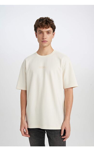 DeFacto Boxy Fit Bisiklet Yaka Baskılı Kısa Kollu Tişört D5494AX25SPER137